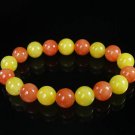Women 7inch Polished Tibet & Nepal Stone Red-Orange Yellow Beads Bracelet WZ2060-10M