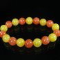 Women 7inch Polished Tibet & Nepal Stone Red-Orange Yellow Beads Bracelet WZ2060-10M