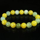 Women 7inch Polished Tibet & Nepal Stone Light Green Yellow Beads Bracelet WZ2061-10M