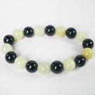 Women 7inch Polished Tibet & Nepal Stone Light Green Black Beads Bracelet WZ2065-10M