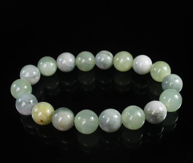 Women 7inch Polished Tibet & Nepal Stone Light Green Light Color Bead Bracelet WZ2066-10M