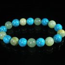 Women 7inch Polished Tibet & Nepal Stone Light Green Baby Blue Beads Bracelet WZ2067-10M