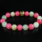 Women 7inch Polished Tibet & Nepal Stone Light Green Pink Beads Bracelet WZ2068-10M