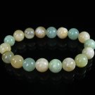 Women 7inch Polished Tibet & Nepal Stone Light Green Yellow Beads Bracelet WZ2074-10M