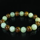 Women 7inch Polished Tibet & Nepal Stone Light Green Brown Beads Bracelet WZ2075-10M