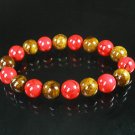 Women 7inch Polished Tibet & Nepal Stone Red Veins Brown Beads Bracelet WZ2076-10M