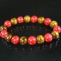 Women 7inch Polished Tibet & Nepal Stone Red Veins Brown Beads Bracelet WZ2076-10M