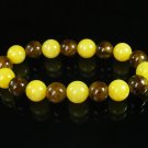Women 7inch Polished Tibet & Nepal Stone Yellow Brown Beads Bracelet WZ2077-10M