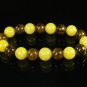 Women 7inch Polished Tibet & Nepal Stone Yellow Brown Beads Bracelet WZ2077-10M