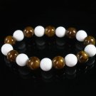 Women 7inch Polished Tibet & Nepal Stone White Brown Beads Bracelet WZ2078-10M