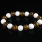 Women 7inch Polished Tibet & Nepal Stone White Brown Beads Bracelet WZ2078-10M