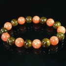 Women 7inch Polished Tibet & Nepal Stone Red-Orange Brown Beads Bracelet WZ2079-10M