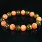 Women 7inch Polished Tibet & Nepal Stone Red-Orange Brown Beads Bracelet WZ2079-10M