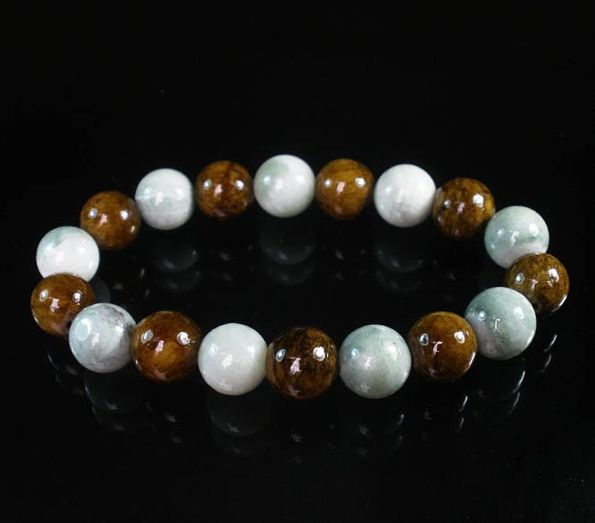 Women 7inch Polished Tibet & Nepal Stone Light Color Brown Beads Bracelet WZ2080-10M