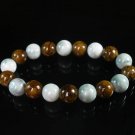 Women 7inch Polished Tibet & Nepal Stone Light Color Brown Beads Bracelet WZ2080-10M
