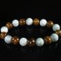 Women 7inch Polished Tibet & Nepal Stone Light Color Brown Beads Bracelet WZ2080-10M