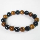 Women 7inch Polished Tibet & Nepal Stone Black Brown Beads Bracelet WZ2081-10M