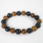 Women 7inch Polished Tibet & Nepal Stone Black Brown Beads Bracelet WZ2081-10M