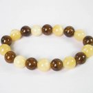 Women 7inch Polished Tibet & Nepal Stone Light Yellow Brown Beads Bracelet WZ2082-10M