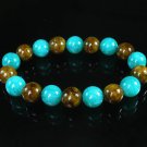 Women 7inch Polished Tibet & Nepal Stone Green Brown Beads Bracelet WZ2084-10M