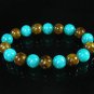 Women 7inch Polished Tibet & Nepal Stone Green Brown Beads Bracelet WZ2084-10M
