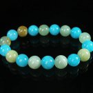 Women 7inch Polished Tibet & Nepal Stone Light Green Baby Blue Beads Bracelet WZ2091-10M