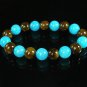 Women 7inch Polished Tibet & Nepal Stone Brown Baby Blue Beads Bracelet WZ2092-10M