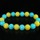 Women 7inch Polished Tibet & Nepal Stone Yellow Baby Blue Beads Bracelet WZ2096-10M