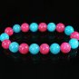 Women 7inch Polished Tibet & Nepal Stone Hot Pink Baby Blue Beads Bracelet WZ2100-10M
