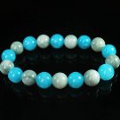 Women 7inch Polished Tibet & Nepal Stone Light Color Baby Blue Beads Bracelet WZ2101-10M