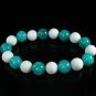 Women 7inch Polished Tibet & Nepal Stone White Green Beads Bracelet WZ2105-10M