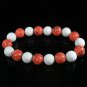 Women 7inch Polished Tibet & Nepal Stone White Pink Veins Beads Bracelet WZ2106-10M