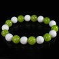 Women 7inch Polished Tibet & Nepal Stone White Olive Green Beads Bracelet WZ2108-10M