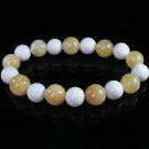 Women 7inch Polished Tibet & Nepal Stone White Light Yellow Beads Bracelet WZ2109-10M