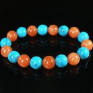 Women 7inch Polished Tibet & Nepal Stone White Red-Orange Beads Bracelet WZ2112-10M