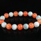 Women 7inch Polished Tibet & Nepal Stone Light Color Red-Orange Beads Bracelet WZ2113-10M