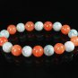 Women 7inch Polished Tibet & Nepal Stone Light Color Red-Orange Beads Bracelet WZ2113-10M