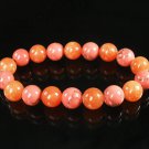 Women 7inch Polished Tibet & Nepal Stone Pink Veins Red-Orange Beads Bracelet WZ2114-10M