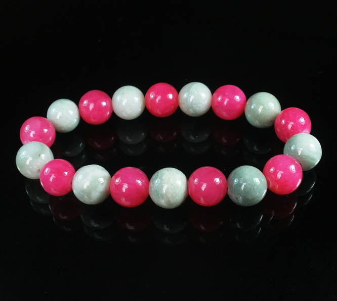 Women 7inch Polished Tibet & Nepal Stone Hot Pink Light Color Beads Bracelet WZ2121-10M