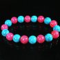 Women 7inch Polished Tibet & Nepal Stone Hot Pink Baby Blue Vein Bead Bracelet WZ2128-10M