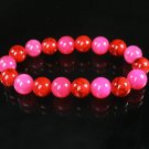 Women 7inch Polished Tibet & Nepal Stone Hot Pink Red Veins Beads Bracelet WZ2129-10M