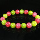 Women 7inch Polished Tibet & Nepal Stone Pink Olive Green Beads Bracelet WZ2131-10M