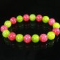 Women 7inch Polished Tibet & Nepal Stone Pink Olive Green Beads Bracelet WZ2131-10M