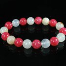 Women 7inch Polished Tibet & Nepal Stone Pink Light White Beads Bracelet WZ2134-10M