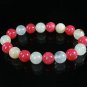 Women 7inch Polished Tibet & Nepal Stone Pink Light White Beads Bracelet WZ2134-10M