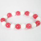 Women 7inch Polished Tibet & Nepal Stone Pink White Beads Bracelet WZ2138-10M