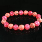 Women 7inch Polished Tibet & Nepal Stone Pink Pink Veins Beads Bracelet WZ2139-10M