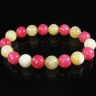 Women 7inch Polished Tibet & Nepal Stone Pink Light Yellow Beads Bracelet WZ2140-10M