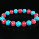 Women 7inch Polished Tibet & Nepal Stone Pink Baby Blue Veins Beads Bracelet WZ2141-10M