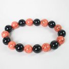 Women 7inch Polished Tibet & Nepal Stone Black Pink Veins Beads Bracelet WZ2143-10M